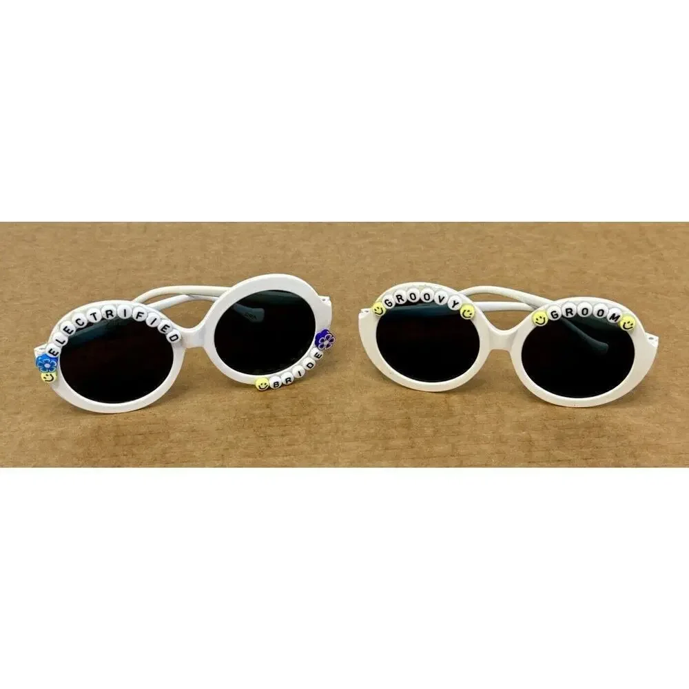 BRIDE AND GROOM Matching Wedding Novelty Sunglasses Boho Party Festival Rave Fun